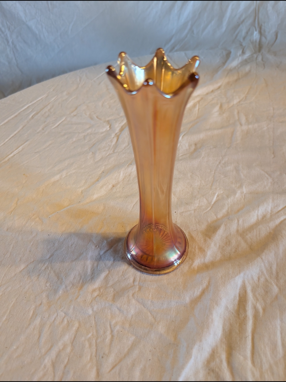 2/60$ Iridescent Amber Carnival Glass Bud Vase